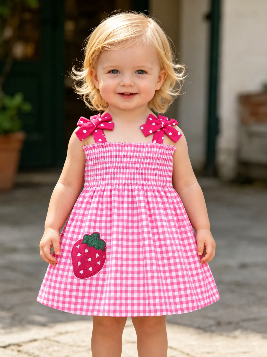 Girls' Summer Set, Plaid and Fruit Print, Bow Shoulder Straps, Cute and Sweet Dress, Versatile Clothing for Kids, Summer Outfits Set, Fashion Set
