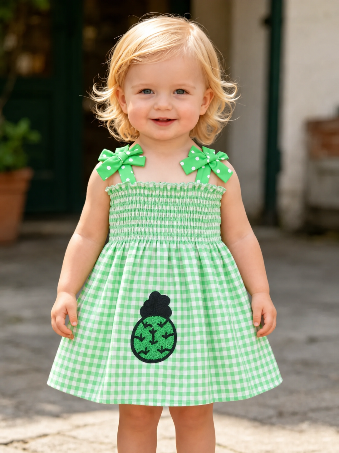 Girls' Summer Set, Plaid and Fruit Print, Bow Shoulder Straps, Cute and Sweet Dress, Versatile Clothing for Kids, Summer Outfits Set, Fashion Set