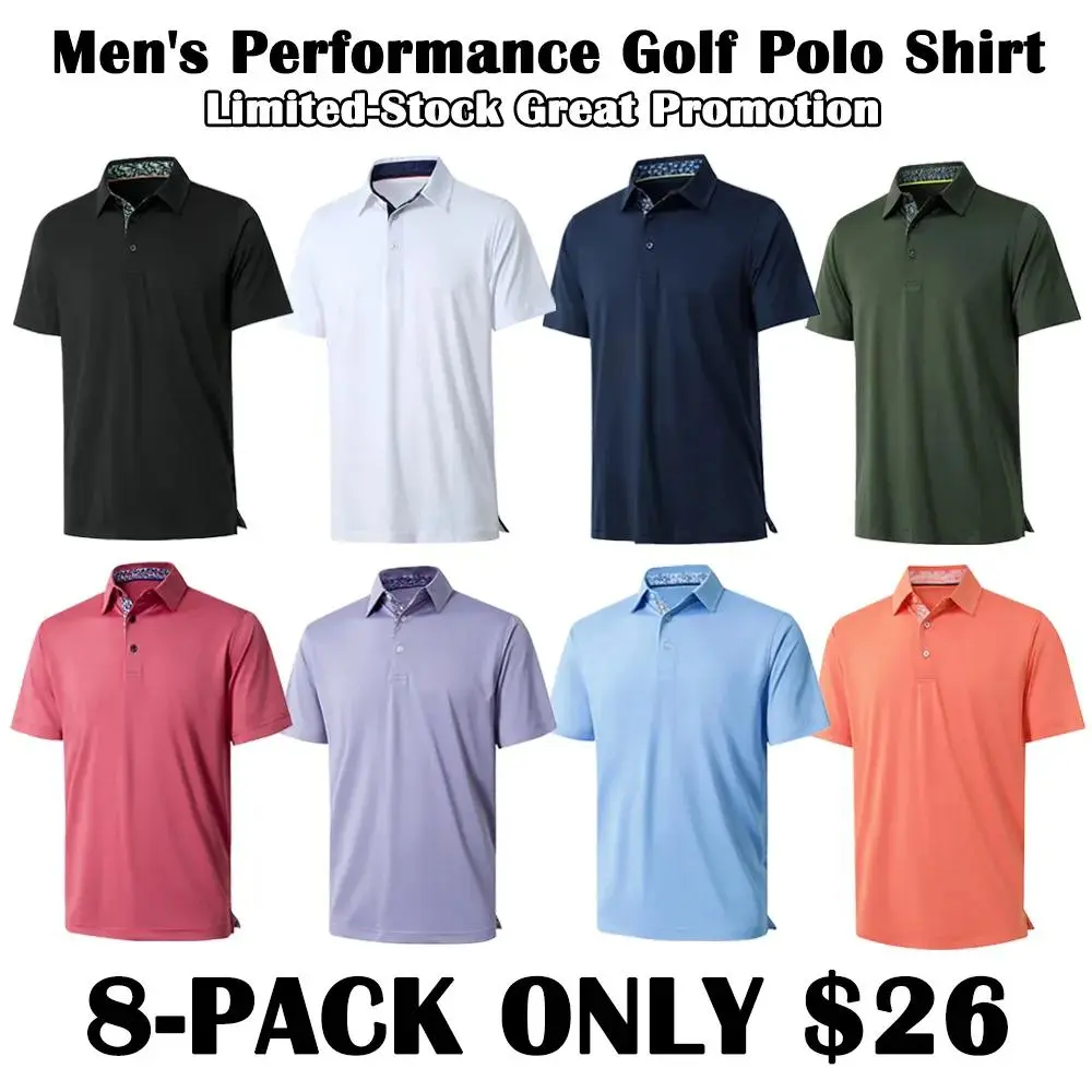 Men's Short Sleeve Solid Golf Polo Shirt Casual Dry Fit Performance Shirt