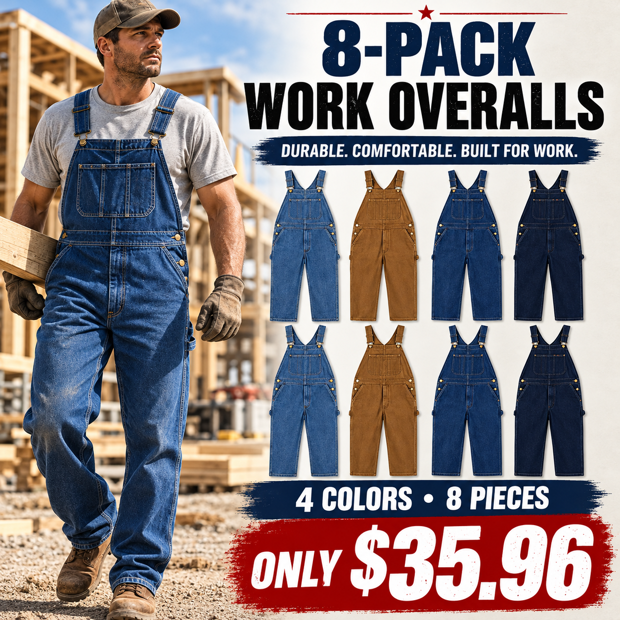 💝Last Day Promotion🔥Men's Denim Bib Overalls,  Workwear with Adjustable Straps and Convenient Tool Pockets