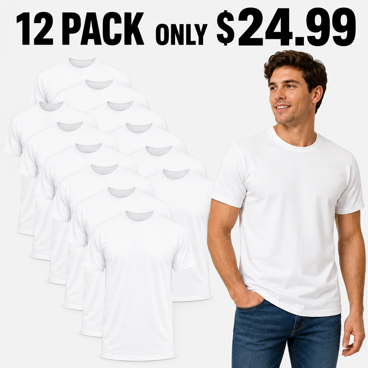 🔥 12-Pack ONLY $24.99 | Men's Black Crew Neck Basic T-Shirts 👕