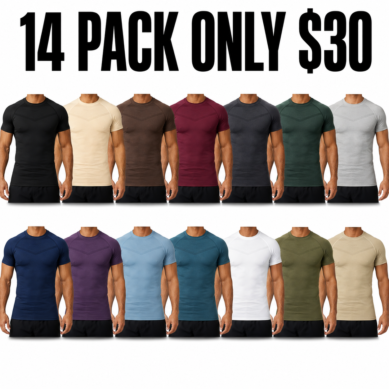 Men’s High‑GSM Compression Short Sleeve Tees, Performance Moisture‑Wicking Athletic Tops, 8 Pack Only $20