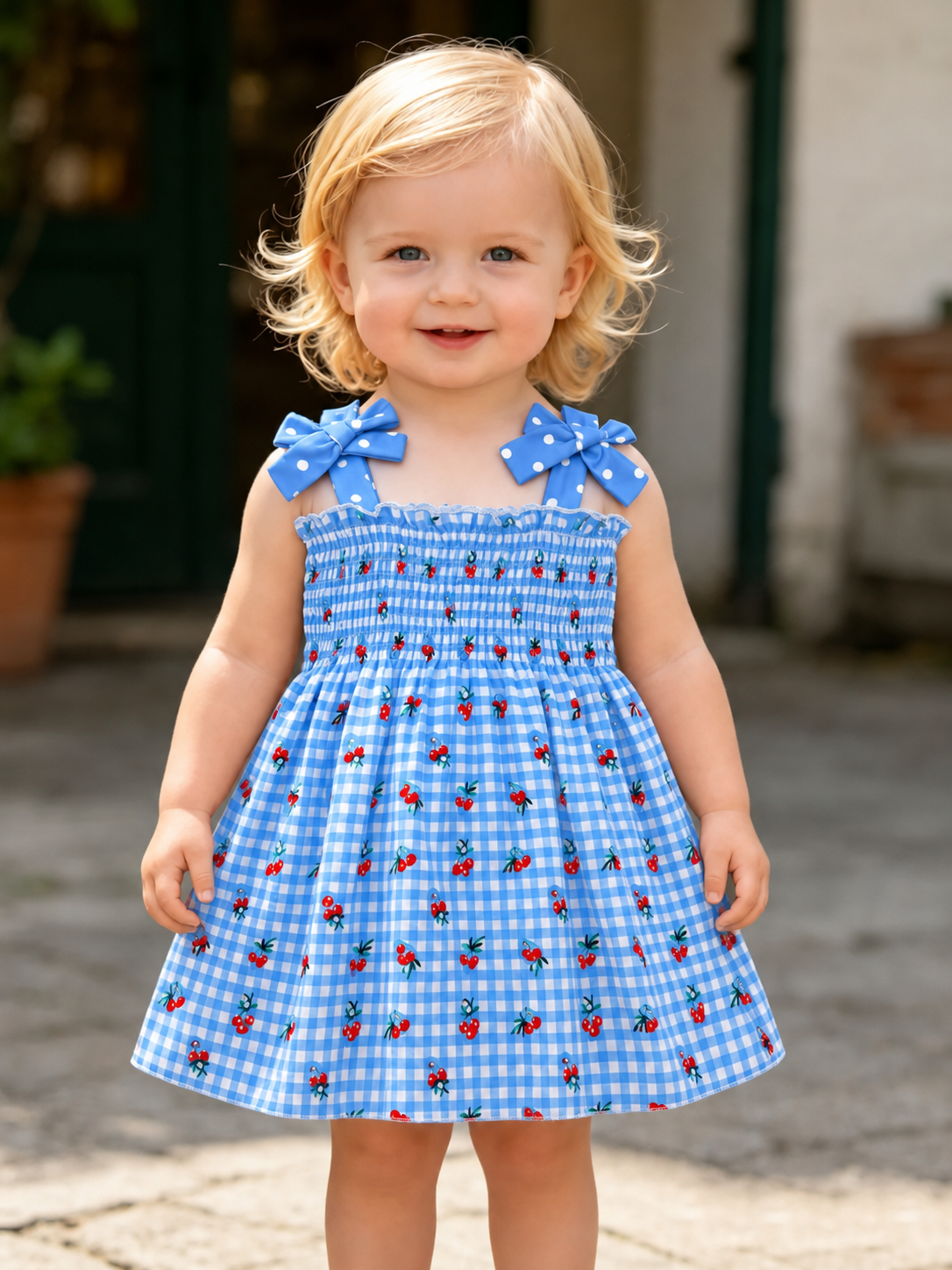 Girls' Summer Set, Plaid and Fruit Print, Bow Shoulder Straps, Cute and Sweet Dress, Versatile Clothing for Kids, Summer Outfits Set, Fashion Set