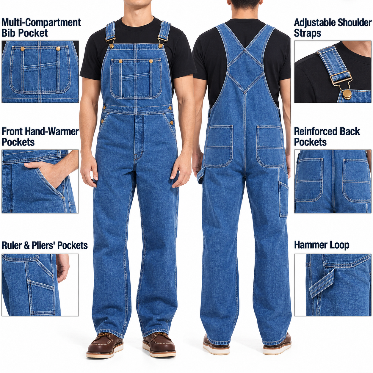 💝Last Day Promotion🔥Men's Denim Bib Overalls,  Workwear with Adjustable Straps and Convenient Tool Pockets