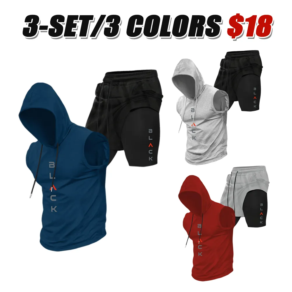 Men's Hooded Graphic Tank Top & Shorts Set                          
