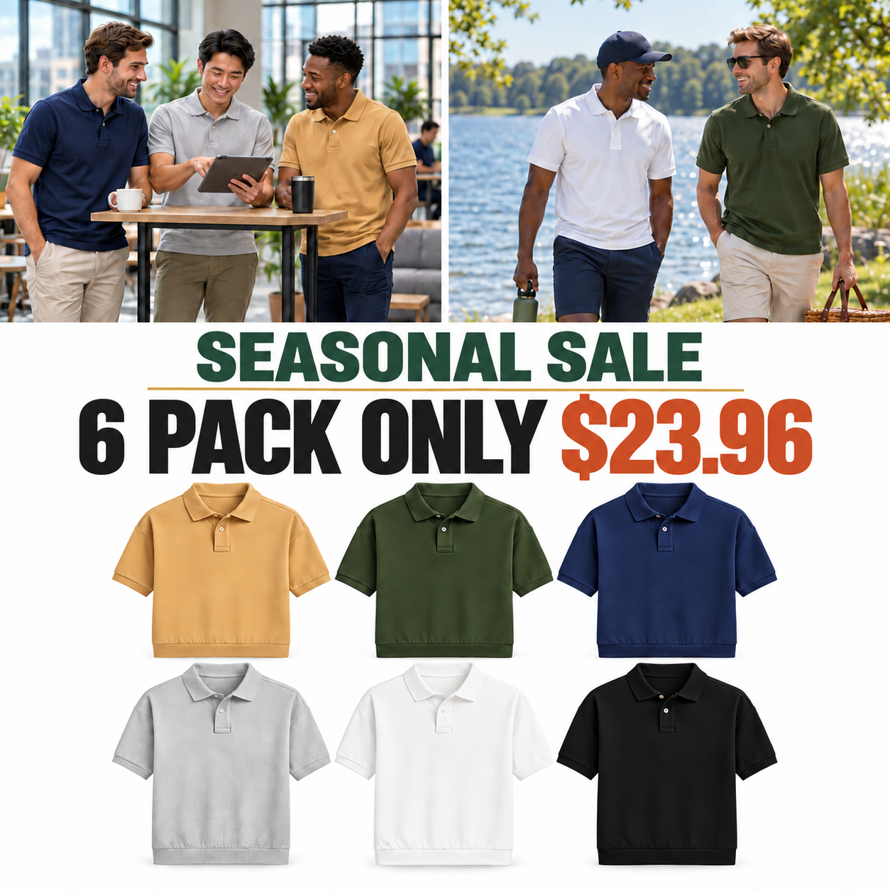 🔥Seasonal Sale: 6 Pack Slightly Relaxed Fit Breathable Mesh Polo Shirts Only $23.96