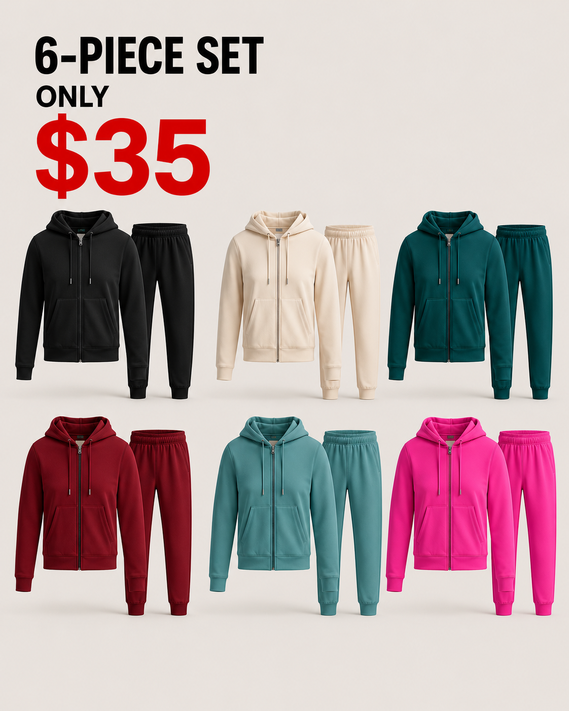 Crop Zip Hoodie & Relaxed Jogger Set（6 set only$35）
