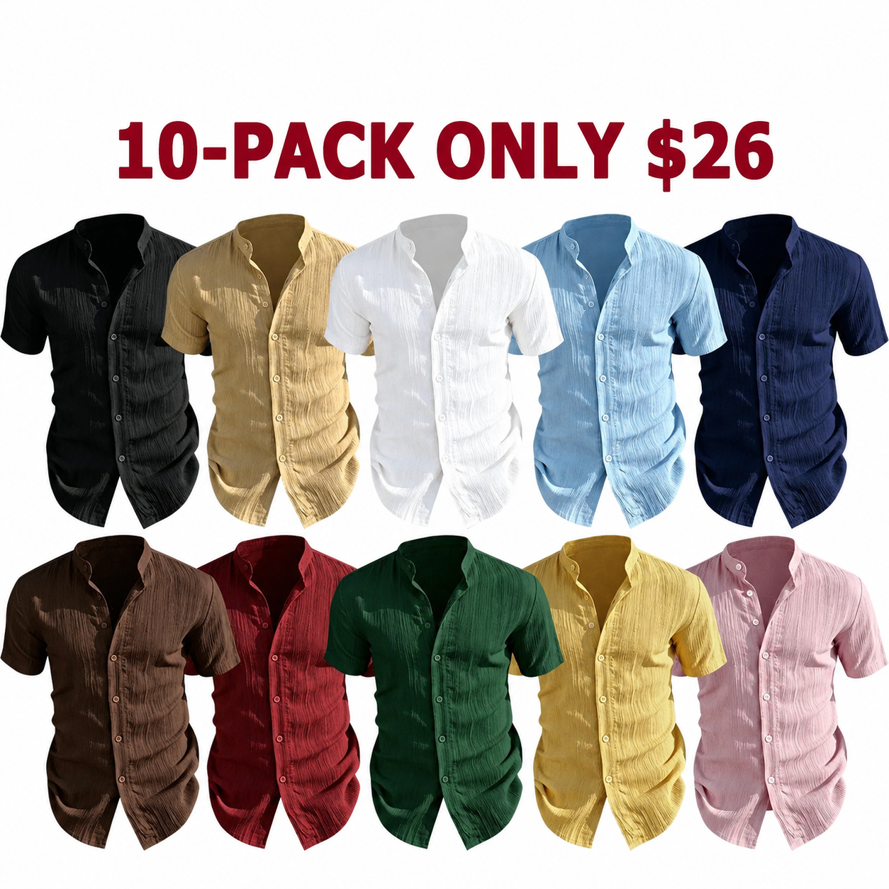 Men's Summer Short Sleeve Shirts Lightweight Breathable Solid Color