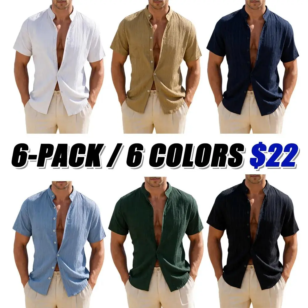 Men's Summer Short Sleeve Shirts Lightweight Breathable Solid Color