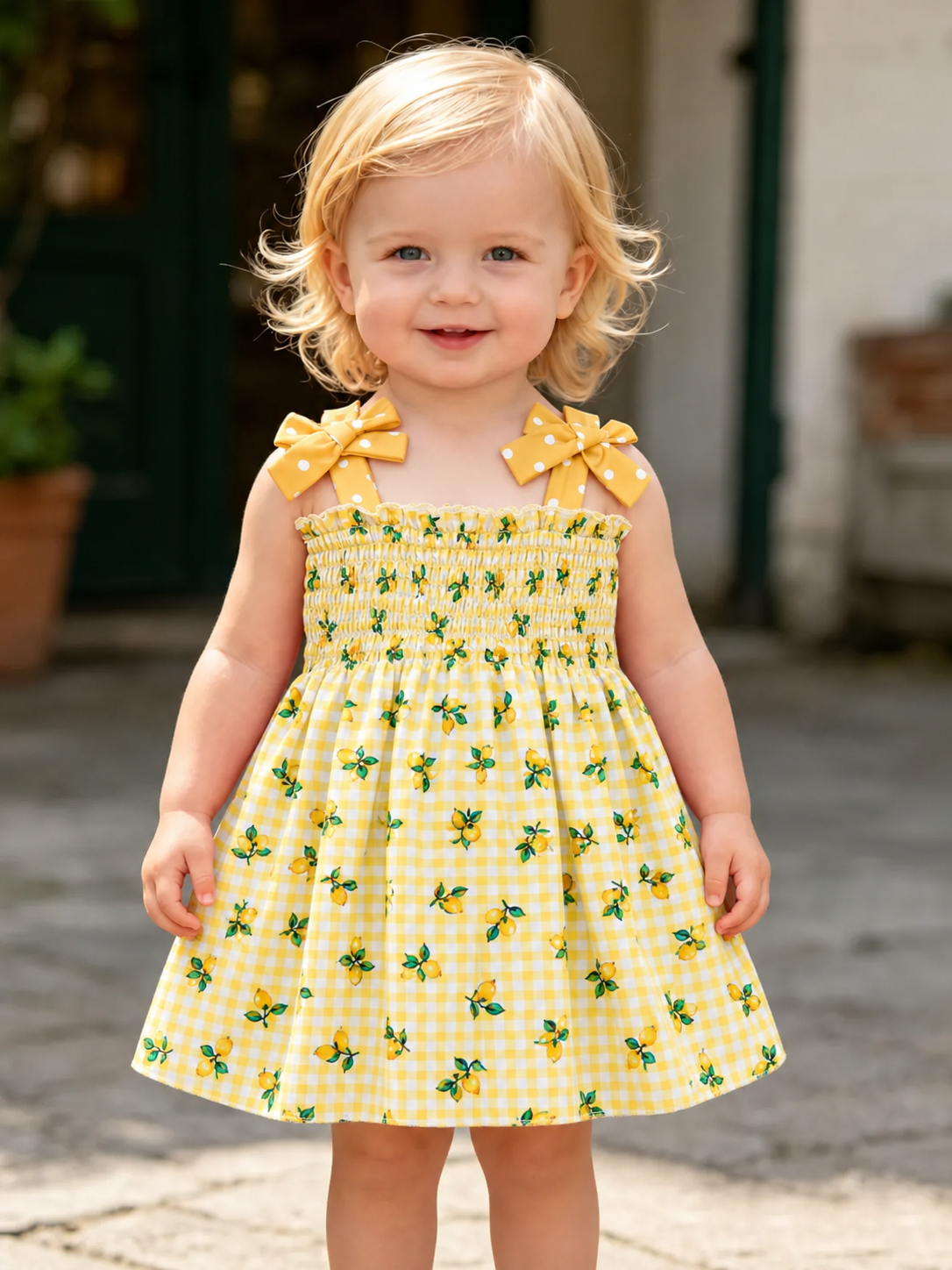 Girls' Summer Set, Plaid and Fruit Print, Bow Shoulder Straps, Cute and Sweet Dress, Versatile Clothing for Kids, Summer Outfits Set, Fashion Set