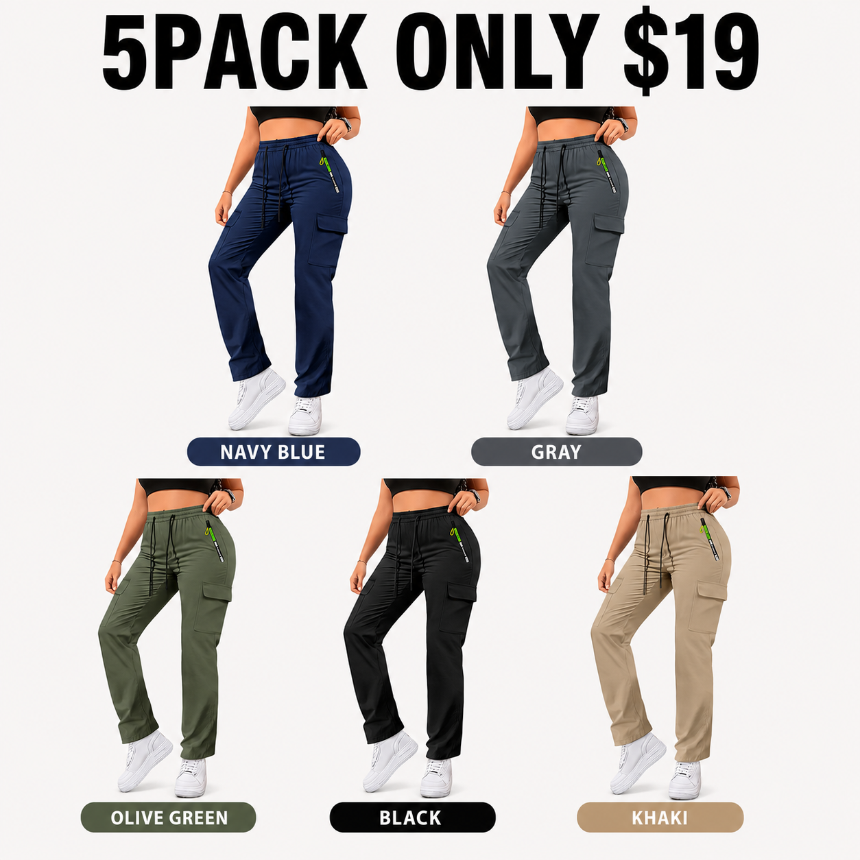 🔥 8 Pack ONLY $24 | Women’s Lightweight Cargo Pants with Zipper Pockets
