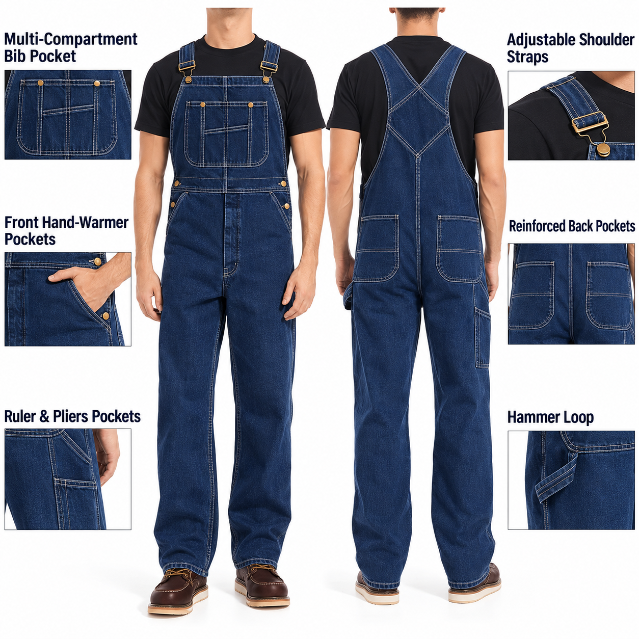 💝Last Day Promotion🔥Men's Denim Bib Overalls,  Workwear with Adjustable Straps and Convenient Tool Pockets