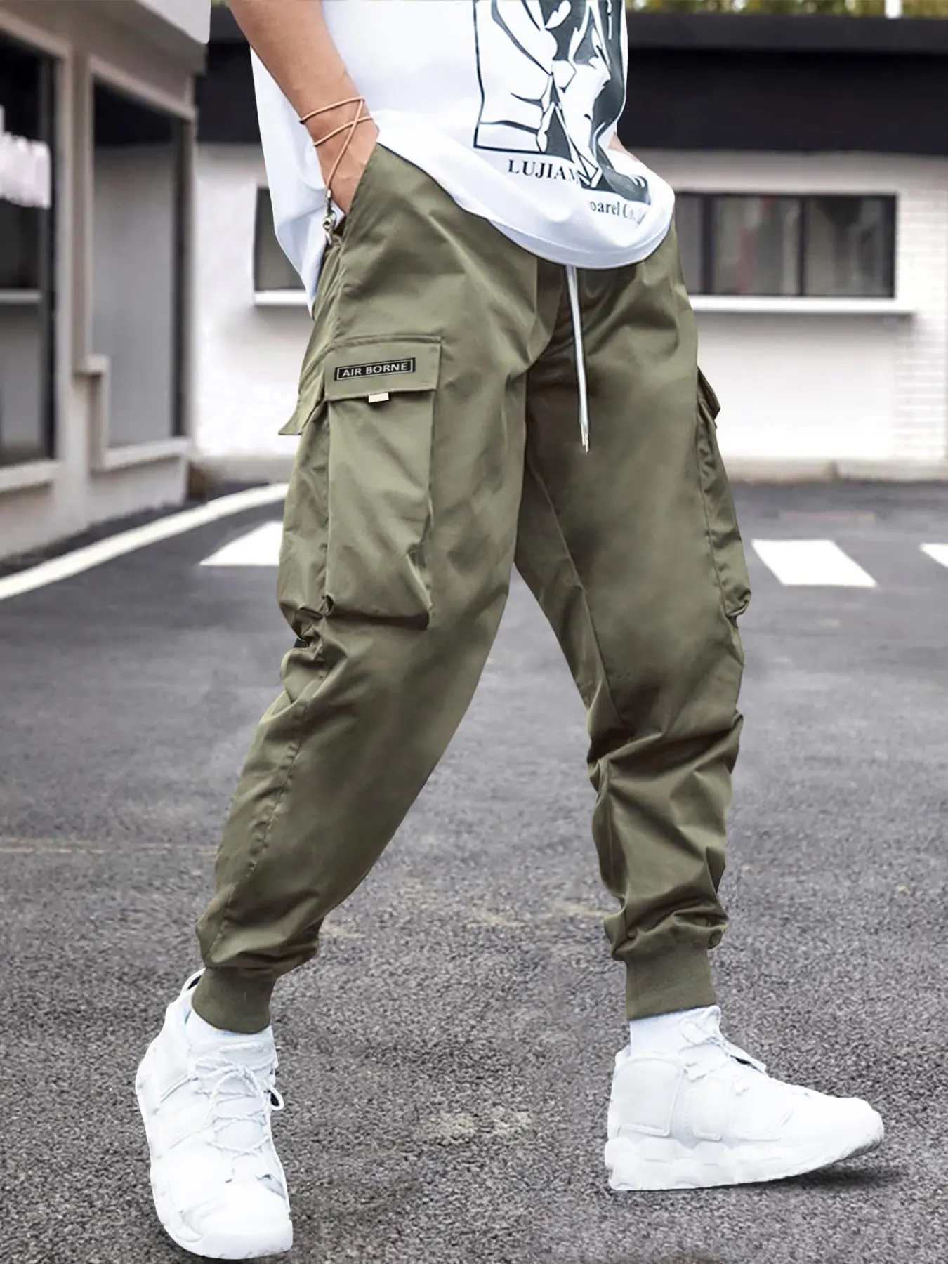 Men's Flap Pocket Drawstring Cargo Pants, Loose Drawstring Waist Jogger Trousers, Summer, Men Clothes, Please Purchase A Size Up