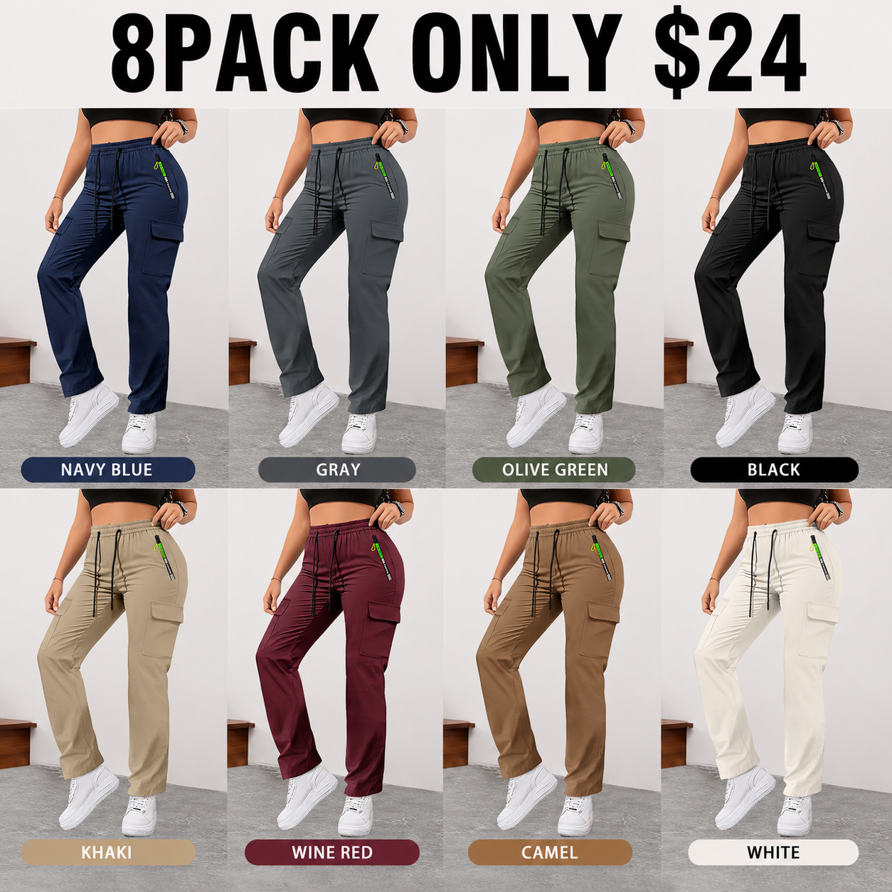 🔥 8 Pack ONLY $24 | Women’s Lightweight Cargo Pants with Zipper Pockets