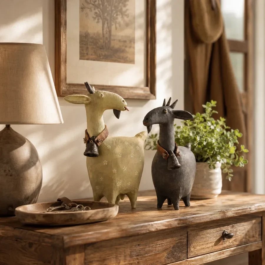 Goat figurines on an entryway console