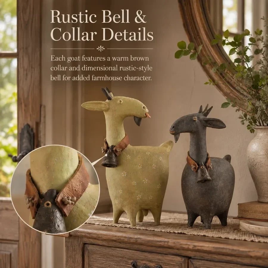 Goat figurines with rustic bell and collar detail