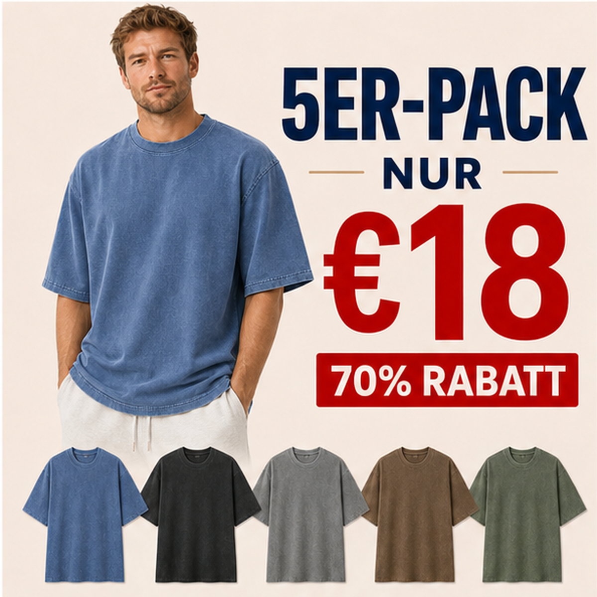 ⏰ Räumungsverkauf wegen Geschäftsaufgabe ⚡ 10er-Pack für 24 € ⚡ Oversized Herren-T-Shirt mit Rundhalsausschnitt und Waschung