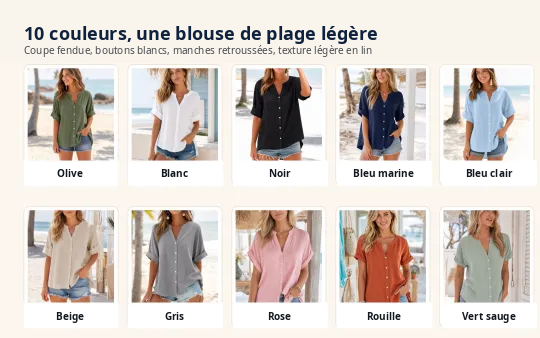 FR-⏰ Soldes ⚡Lot de 10 pour 28 €⚡ Blouse Henley ample pour femme