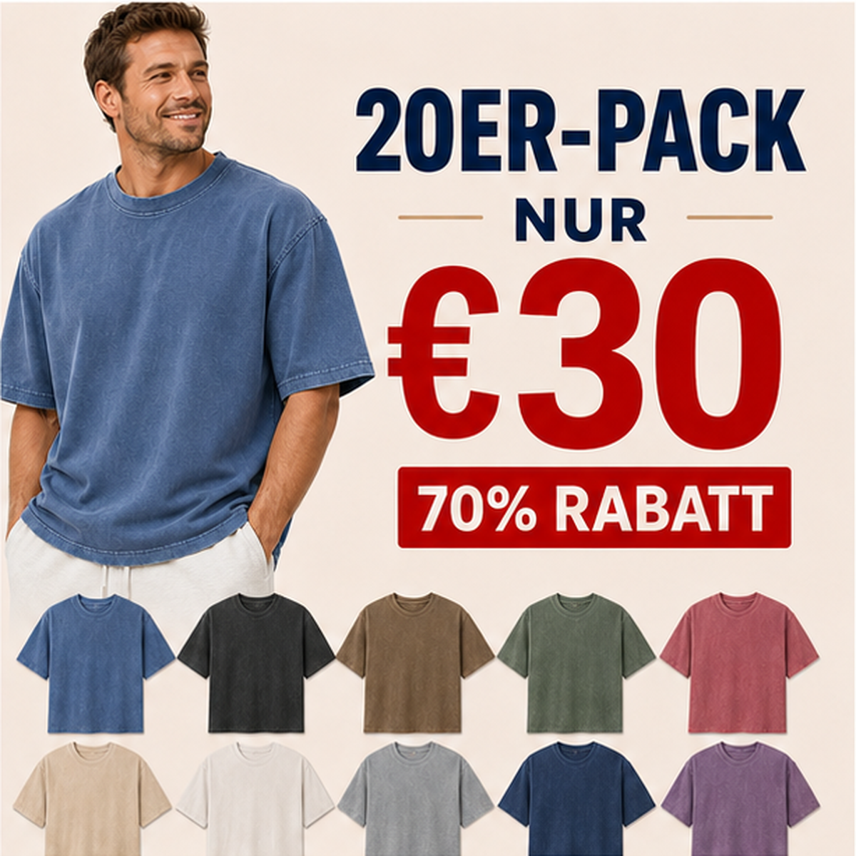 ⏰ Räumungsverkauf wegen Geschäftsaufgabe ⚡ 10er-Pack für 24 € ⚡ Oversized Herren-T-Shirt mit Rundhalsausschnitt und Waschung