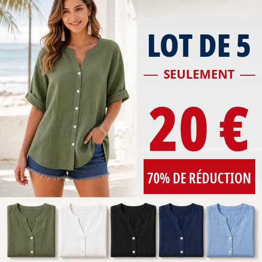 FR-⏰ Soldes ⚡Lot de 10 pour 28 €⚡ Blouse Henley ample pour femme