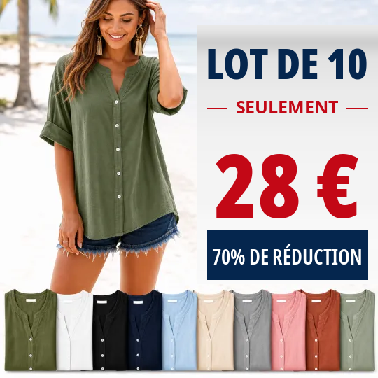 FR-⏰ Soldes ⚡Lot de 10 pour 28 €⚡ Blouse Henley ample pour femme