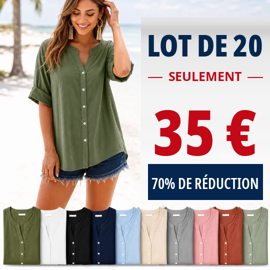 FR-⏰ Soldes ⚡Lot de 10 pour 28 €⚡ Blouse Henley ample pour femme