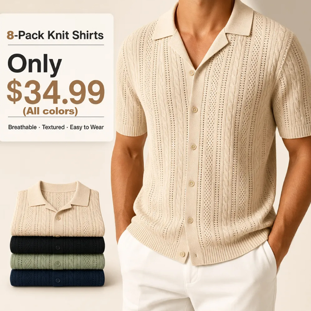 FINAL SALE⚡8 Packs for $34.99⚡- Men’s Open-Knit Short Sleeve Button-Up Shirt