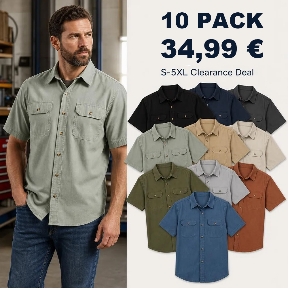 VENTE FINALE ⚡ 10 Packs pour 34,99 €⚡ - Chemises de travail utilitaires à manches courtes pour homme
