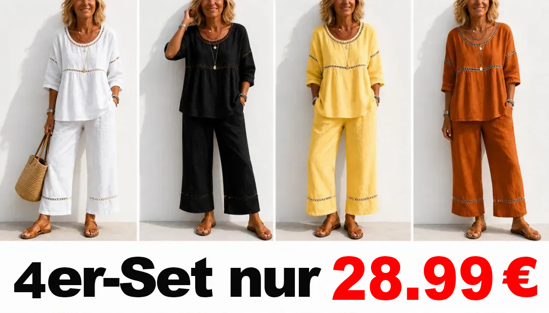 Damen Vintage Freizeit Leinen-Zweiteiler mit lockerem Schnitt