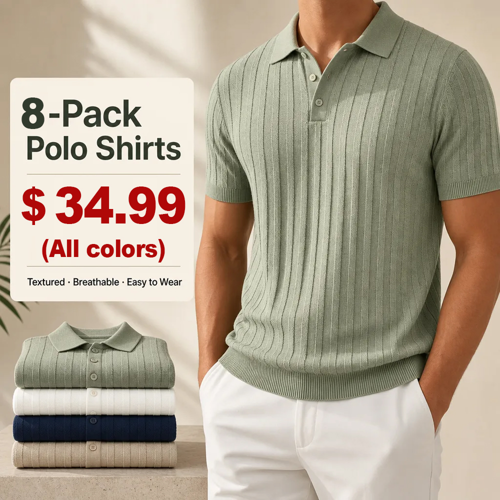 FINAL SALE⚡8 Packs for $34.99⚡- Men’s Textured Short Sleeve Knit Polo Shirt