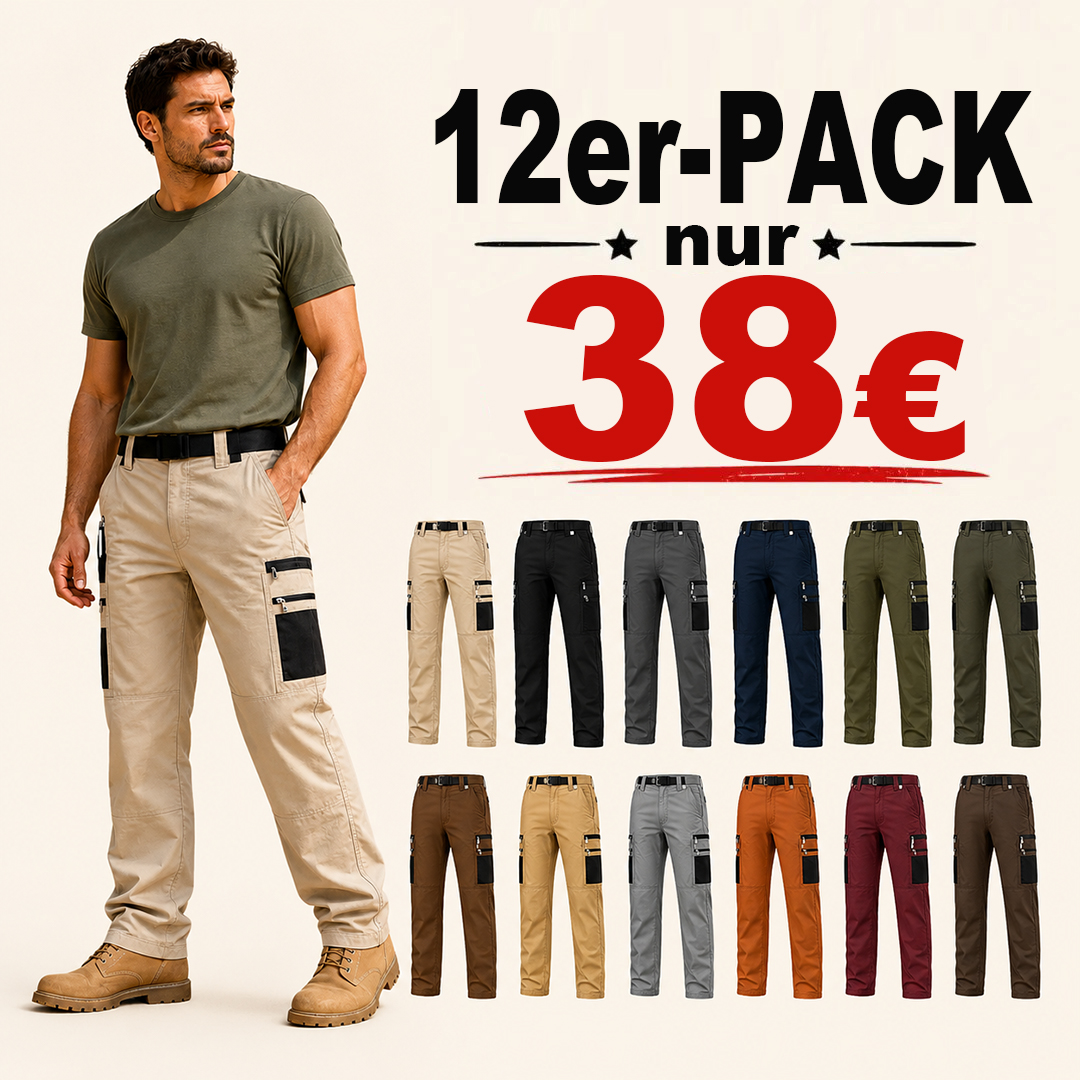 ⏰LAGERRÄUMUNGSVERKAUF⚡12er-Pack nur 38 €⚡Herren-Tactical-Cargohose mit Kontrasttaschen