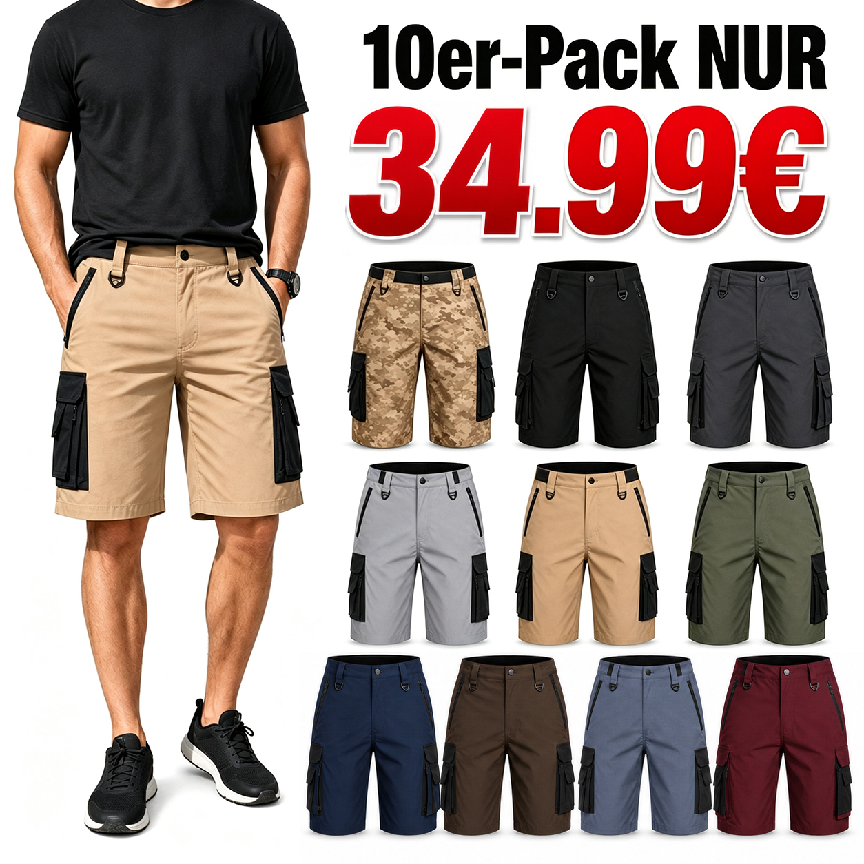 SOMMER-SCHLUSSVERKAUF – Herren Stretch-Tactical-Cargo-Shorts, wasserdicht, mit mehreren Taschen