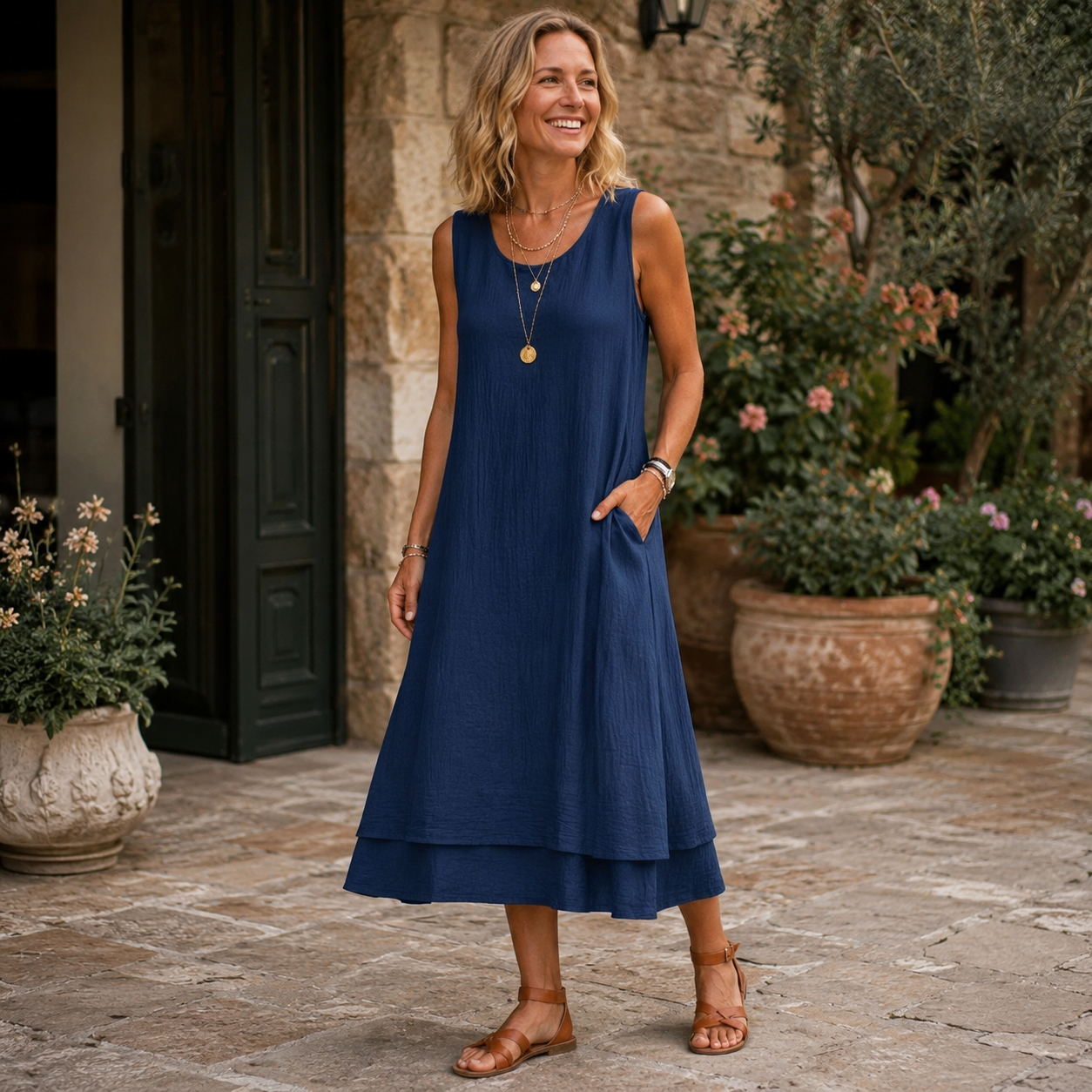 ☀️ Leicht durch den Sommer – Luftiges Midikleid mit Taschen & fließender Lagenoptik