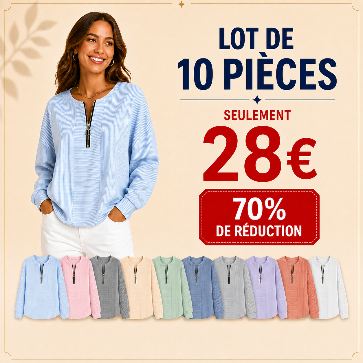 ⏰Liquidation avant fermeture du magasin⚡Lot de 10 pour 28 $⚡Pull rayé à col zippé pour femme
