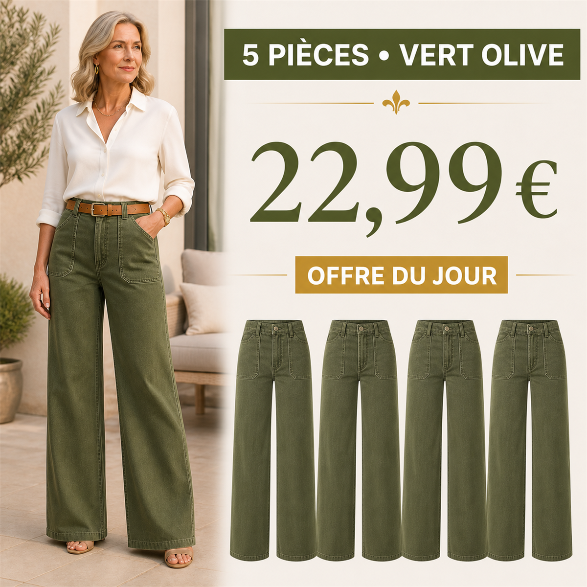 Offre en lot - Jean large femme à poches plaquées et coupe décontractée