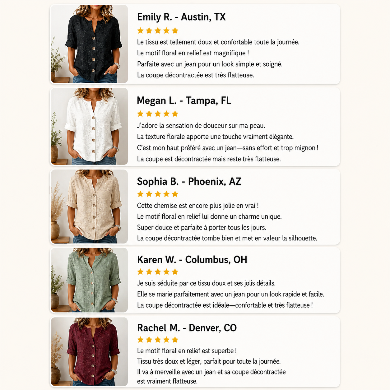 ⏰Liquidation avant fermeture du magasin⚡Lot de 10 pour 28 €⚡Chemise boutonnée à fleurs en relief pour femme