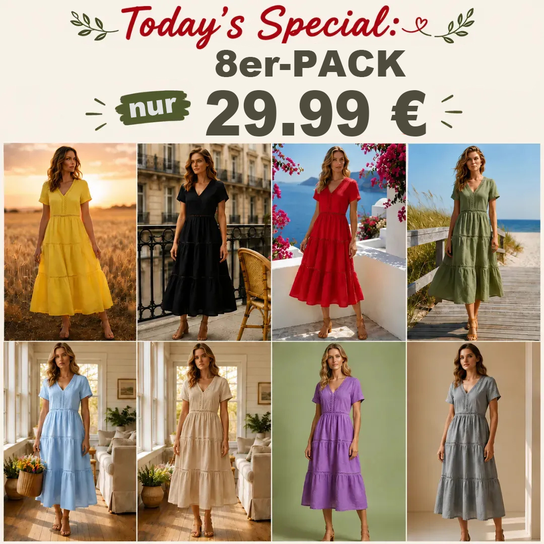 ⏰Geschäftsauflösungsverkauf⚡8er-Pack für nur 29,99 € ⚡Weiches Leinenkleid für Damen – mühelose Eleganz, die jede Kurve und jeden Moment zelebriert