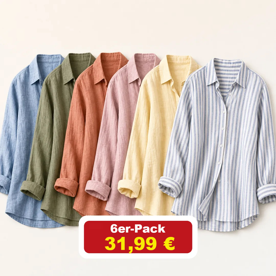 ⏰Geschäftsschließung – Räumungsverkauf⚡12er-Pack für 39,99 €⚡👚Leichte Damen-Leinenhemden mit langen Ärmeln und Knopfleiste