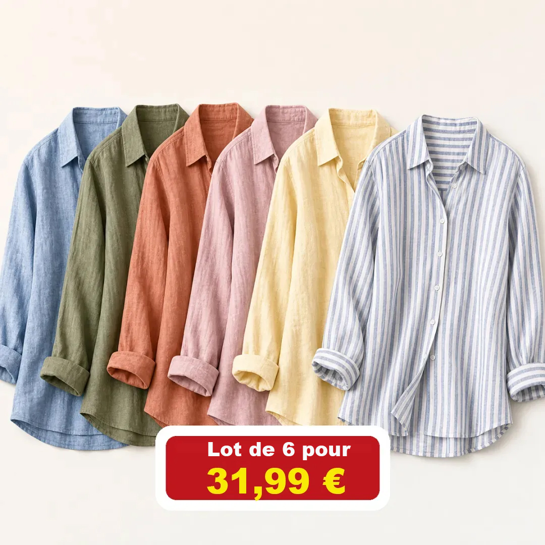 ⏰Fermeture du magasin – Déstockage total⚡Lot de 12 à seulement 39,99 €⚡Chemises légères en lin pour femme, à manches longues et boutonnées