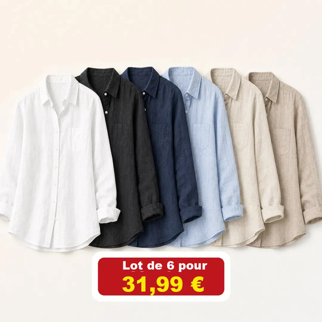 ⏰Fermeture du magasin – Déstockage total⚡Lot de 12 à seulement 39,99 €⚡Chemises légères en lin pour femme, à manches longues et boutonnées