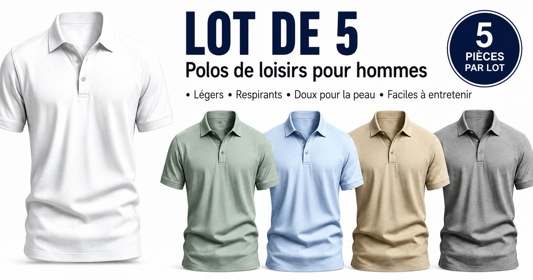 FR Soldes saisonnières 🔥 Lot de 10 polos texturés légers pour homme à seulement 32,90 € – Haut à manches courtes, style décontracté chic