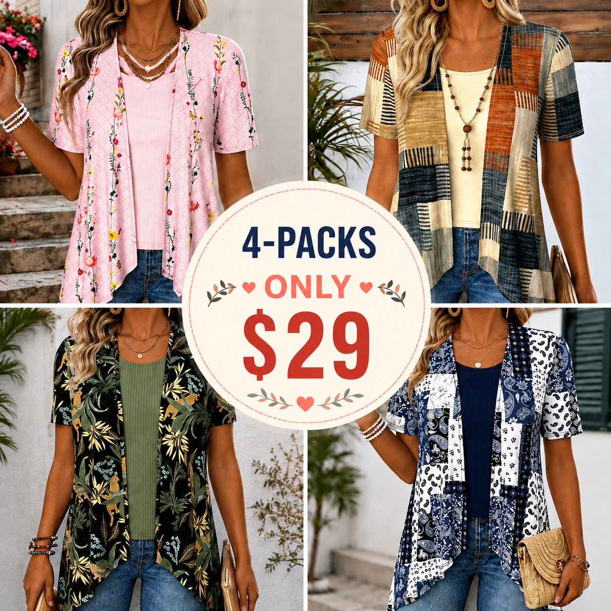 Tops For Women ROTITA PatchworkGeometric Print Long Sleeve Light Cardigan