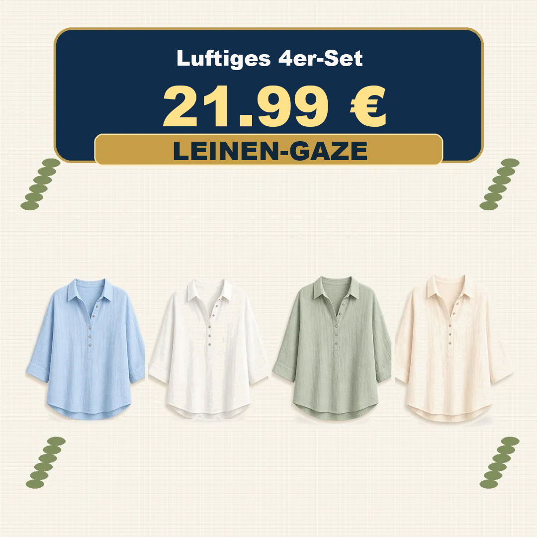⏰Räumungsverkauf⚡12er-Pack für 33,99 €⚡Damenblusen aus Leinen-Gaze mit Knopfleiste und Kragen