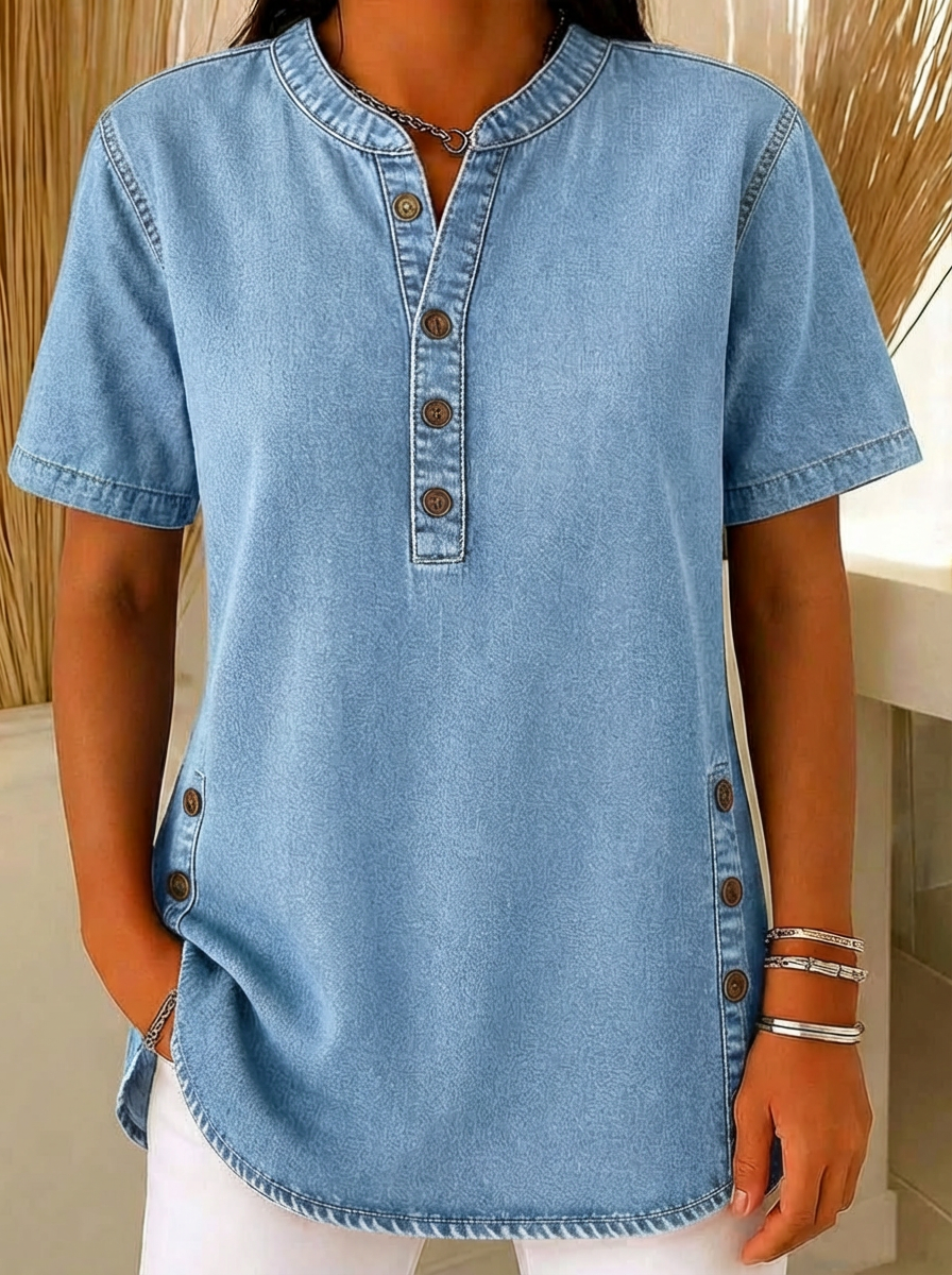 Top ample femme effet denim – bleu clair
