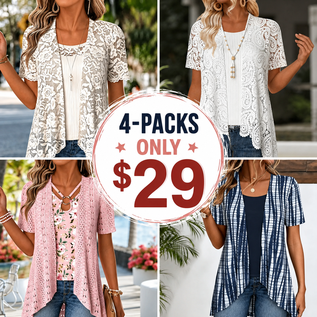 Tops For Women ROTITA PatchworkGeometric Print Long Sleeve Light Cardigan