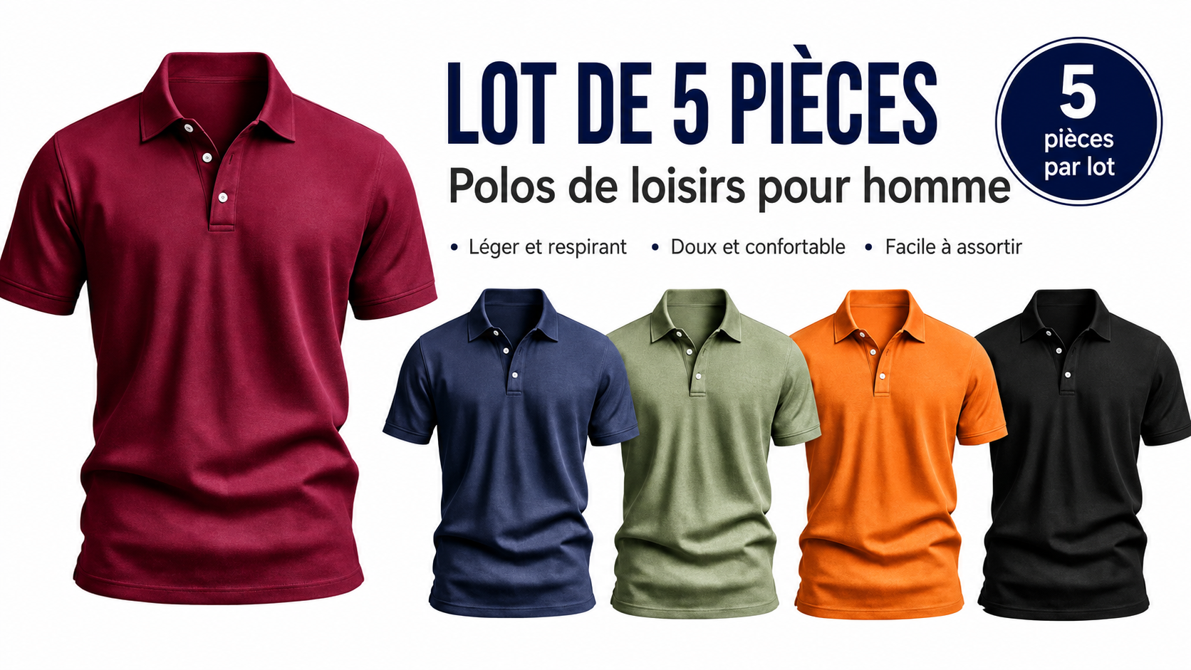 FR Soldes saisonnières 🔥 Lot de 10 polos texturés légers pour homme à seulement 32,90 € – Haut à manches courtes, style décontracté chic