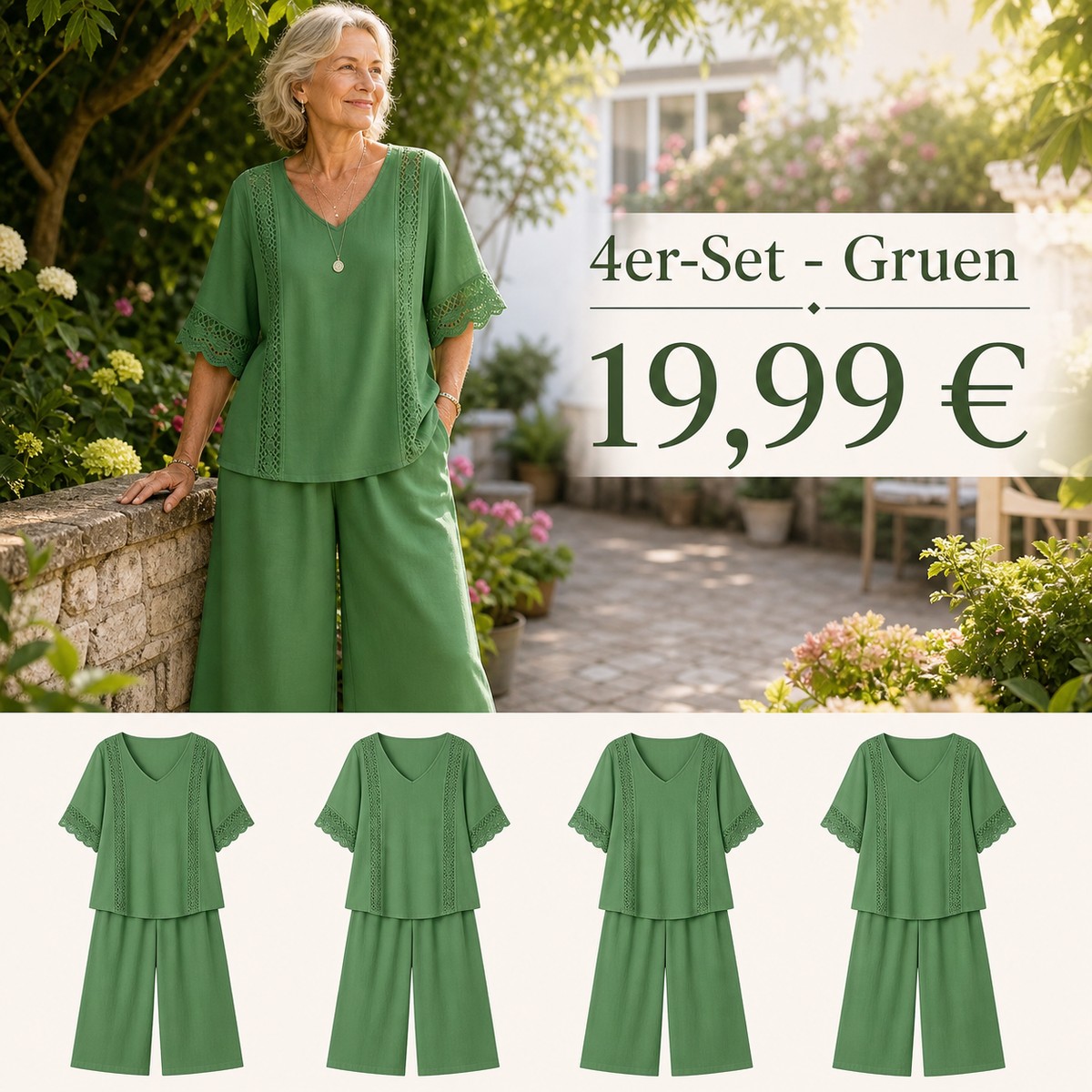 FR-Damen Zweiteiler mit Spitzenbesatz und weiter Hose