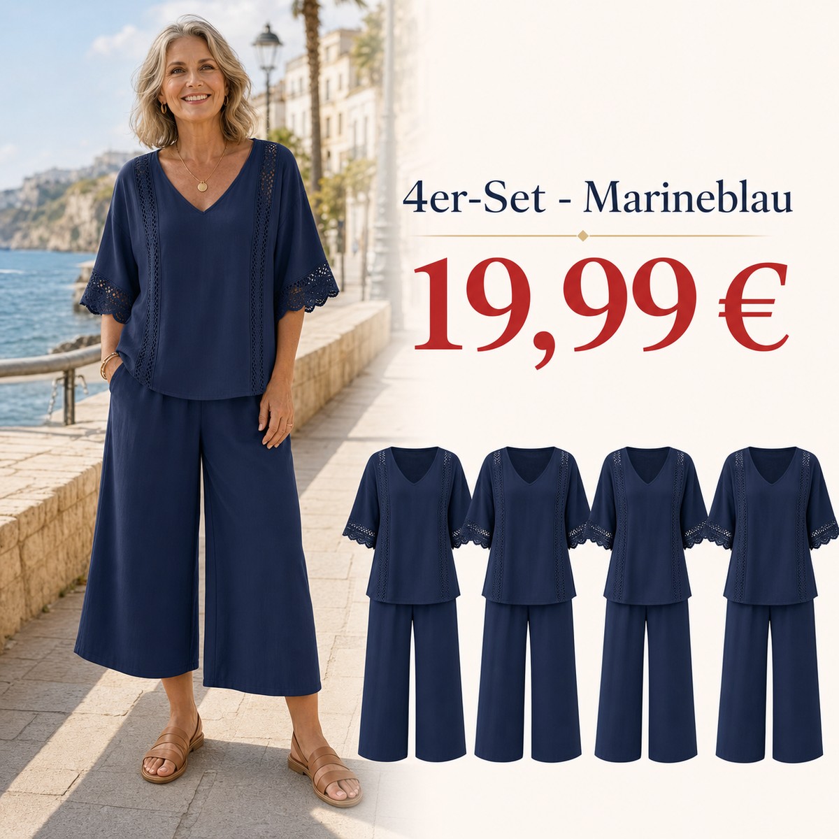 FR-Damen Zweiteiler mit Spitzenbesatz und weiter Hose