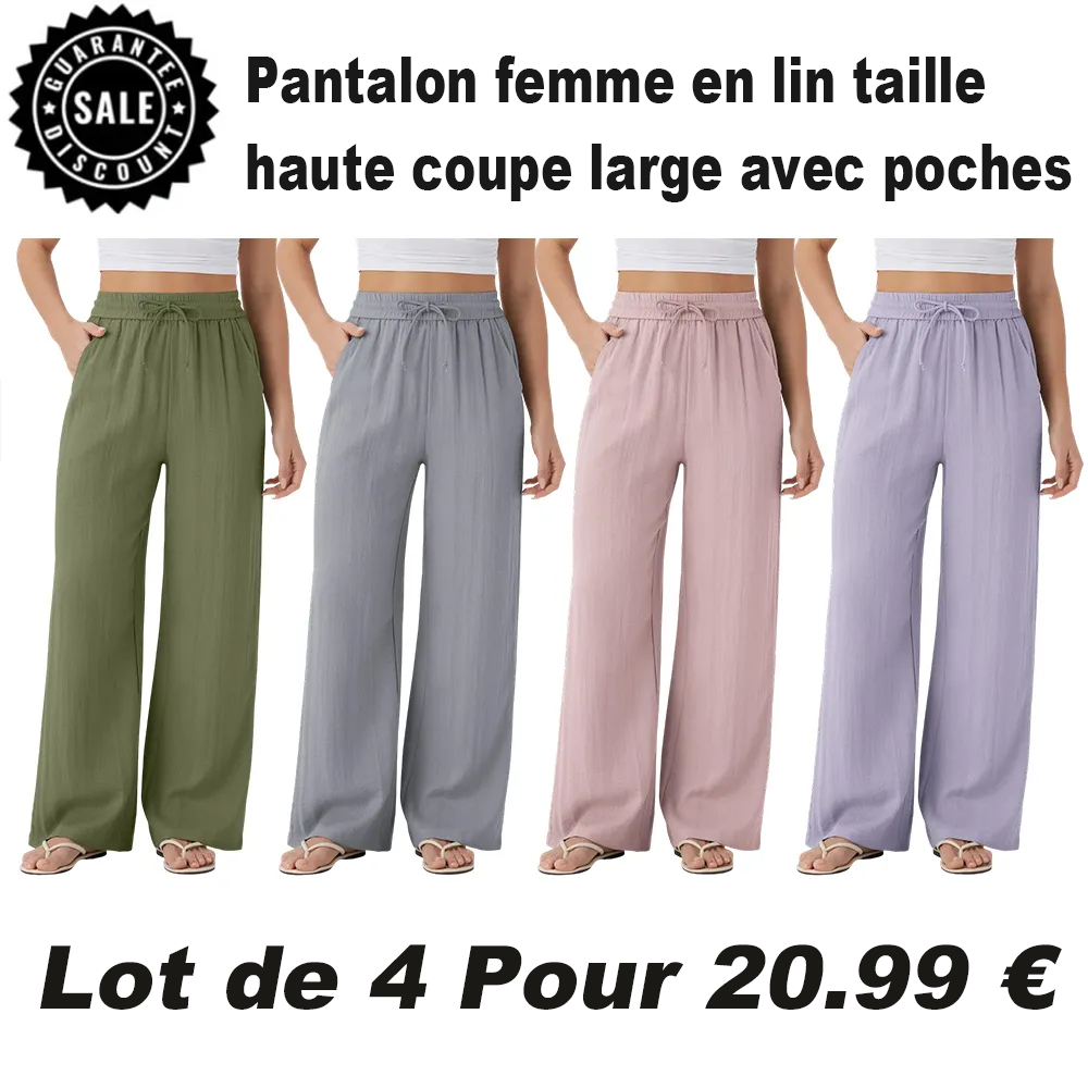 ⏰VENTE FINALE⚡ Lot de 16 pour 38 €⚡Pantalon femme en lin taille haute coupe large avec poches