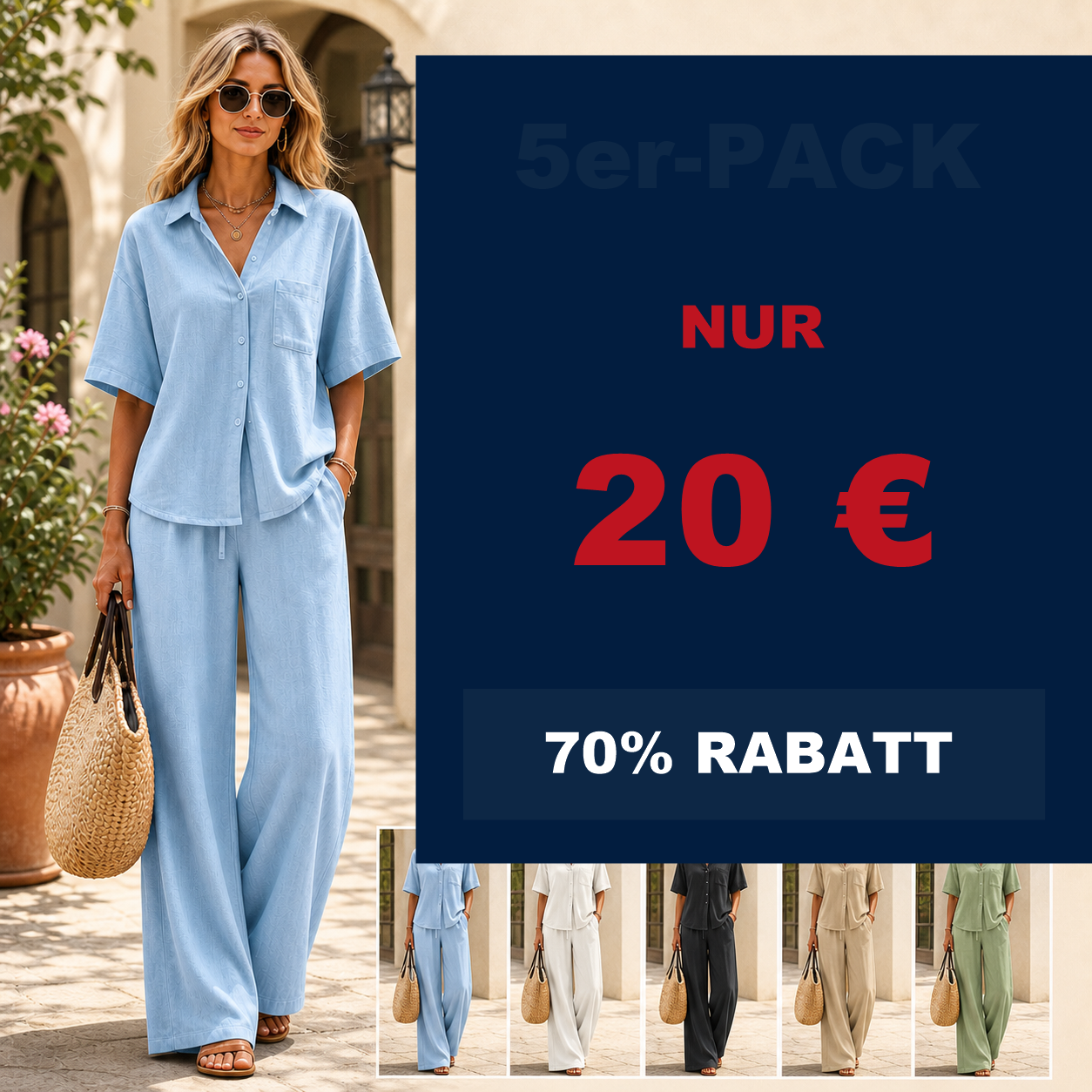 ⏰Räumungsverkauf⚡10er-Pack für 28 €⚡ Damen-Zweiteiler aus Leinenmischung